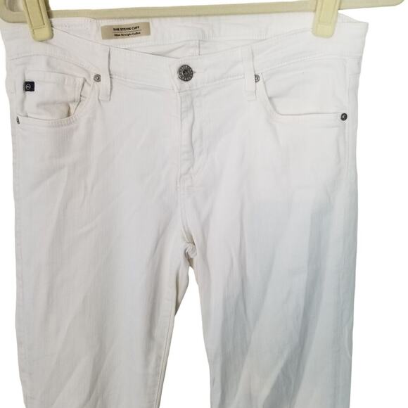 AG Adriano Goldschmied Womens 28 White Denim Stevie Slim Straight Cuffed Jeans - Picture 2 of 8